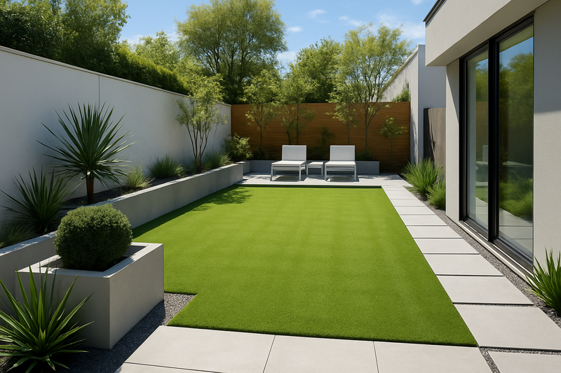 artificial grass with lighter shade in modern garden