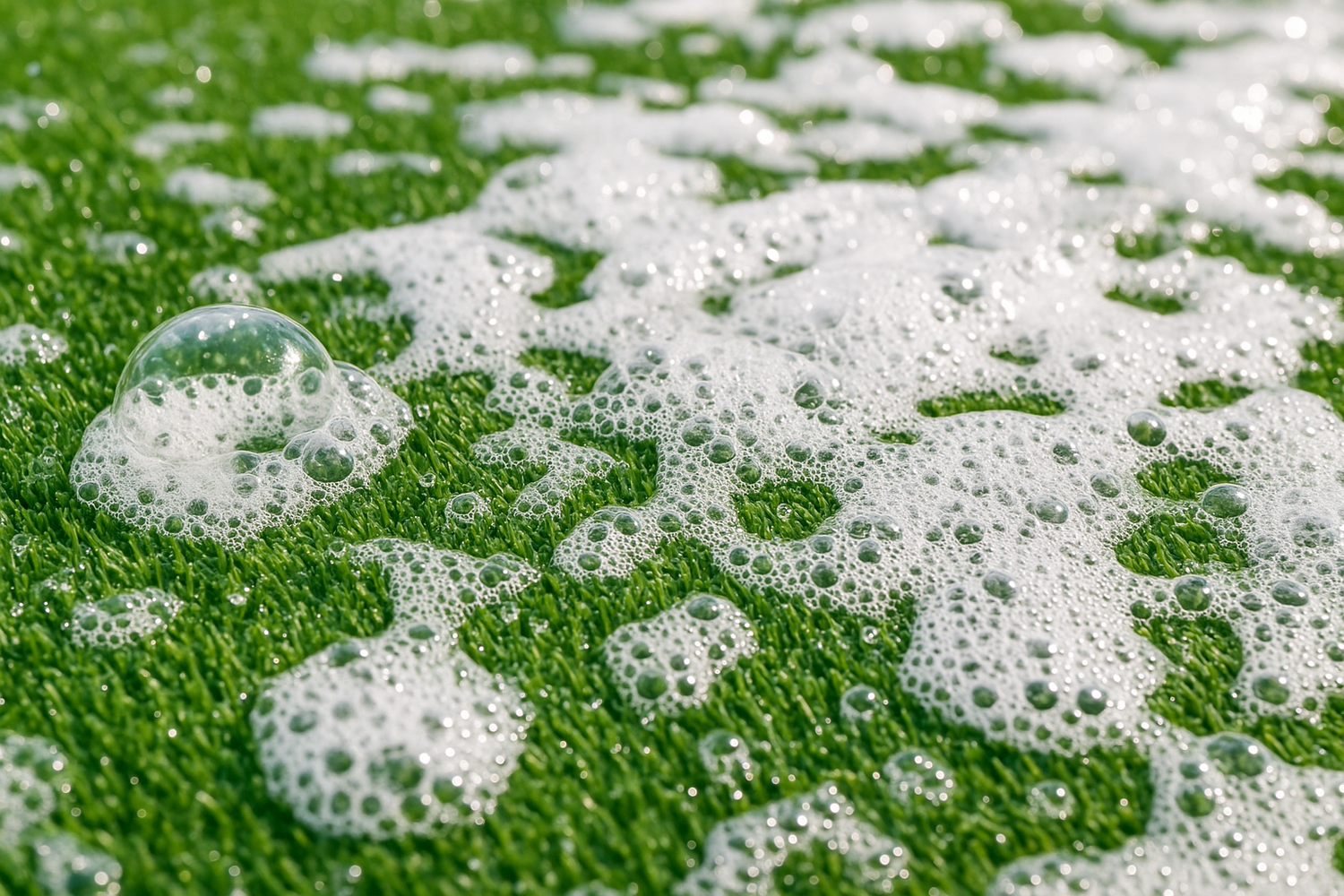 bubbles on artificial grass cleaning