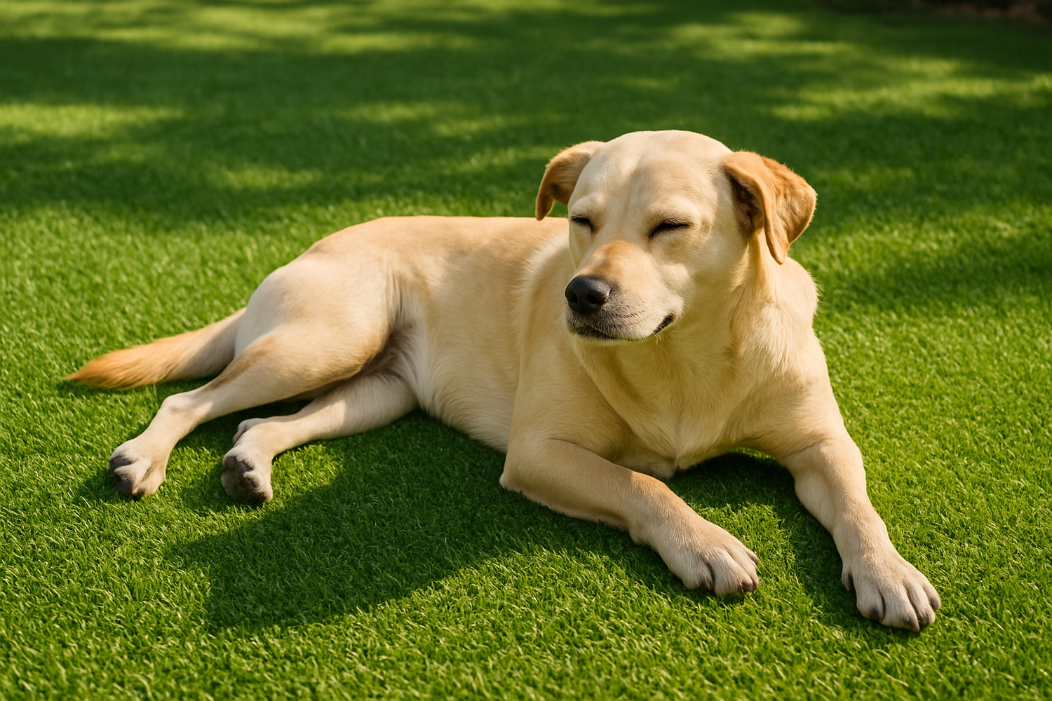 dog laying on artificial grass