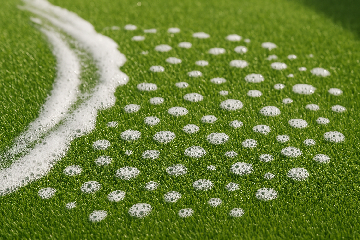 low foaming bubbles cleaning a modern artificial lawn