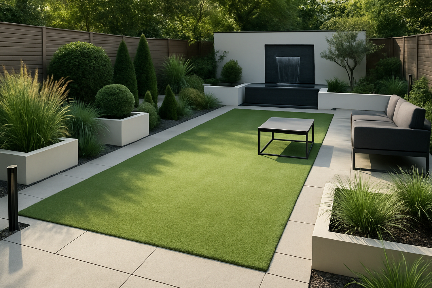 modern garden with light shade artificial grass 